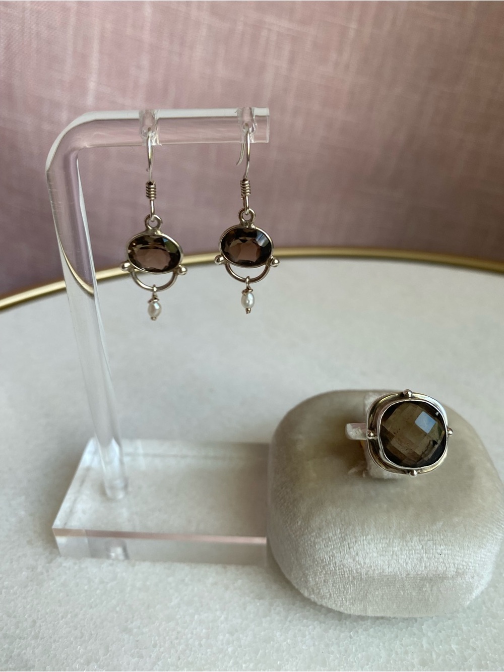 Smokey Topaz Sterling Ring & Earring Set